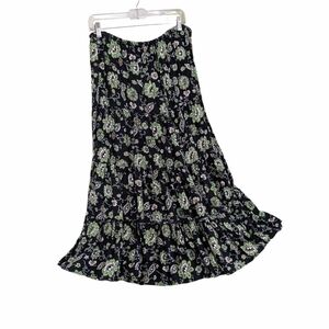 Vintage White Stag Floral Paisley Tiered Maxi Skirt, Size Large